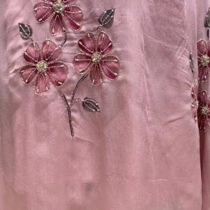 Pink Chinon Suit with Sequins, Hand Print, Cutdana & Stone Detailing