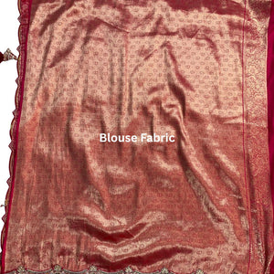 Rani Banarasi Silk Unstitched Saree with Dupatta Embellished with Thread & Stone Work