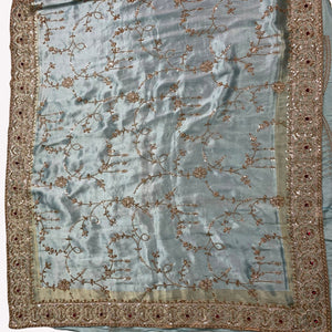 Sky Blue Tissue Unstitched Saree Embellished With Sequins, Cutdana, Moti & Stone Work