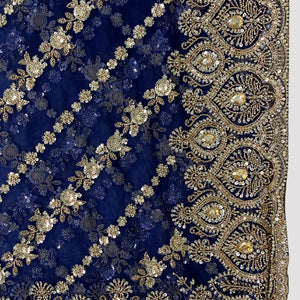 Midnight Blue Net Saree with Cutdana, Moti & Sequins Work