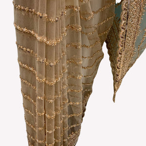 Golden Net Saree Crafted With Fine Cutdana & Sequins Highlights
