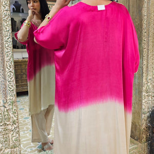 Ombre Pink Satin Crepe Indowestern Kaaftan and Bottom with Gota and Pearl Work