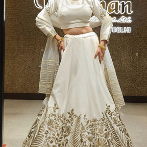 Ivory White Raw Silk Lehenga with Dupatta
