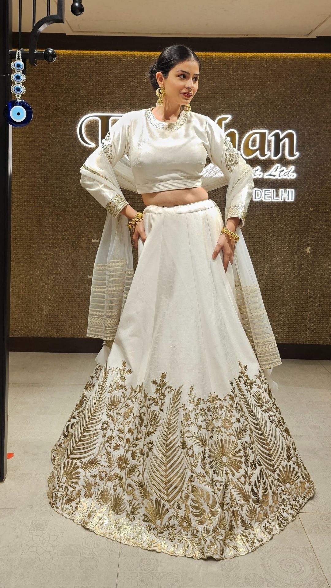 Ivory White Raw Silk Lehenga with Dupatta