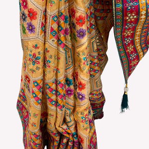 Multicolour Digital Printed Silk Ready Made Saree Embellished With Zari & Sequins Work