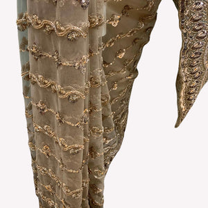 Golden Net Saree Embellished With Cutdana & Sequins Work