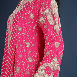 Pink Chinon Indo Western with Cutdana, Sequins and Pearl Embroidery