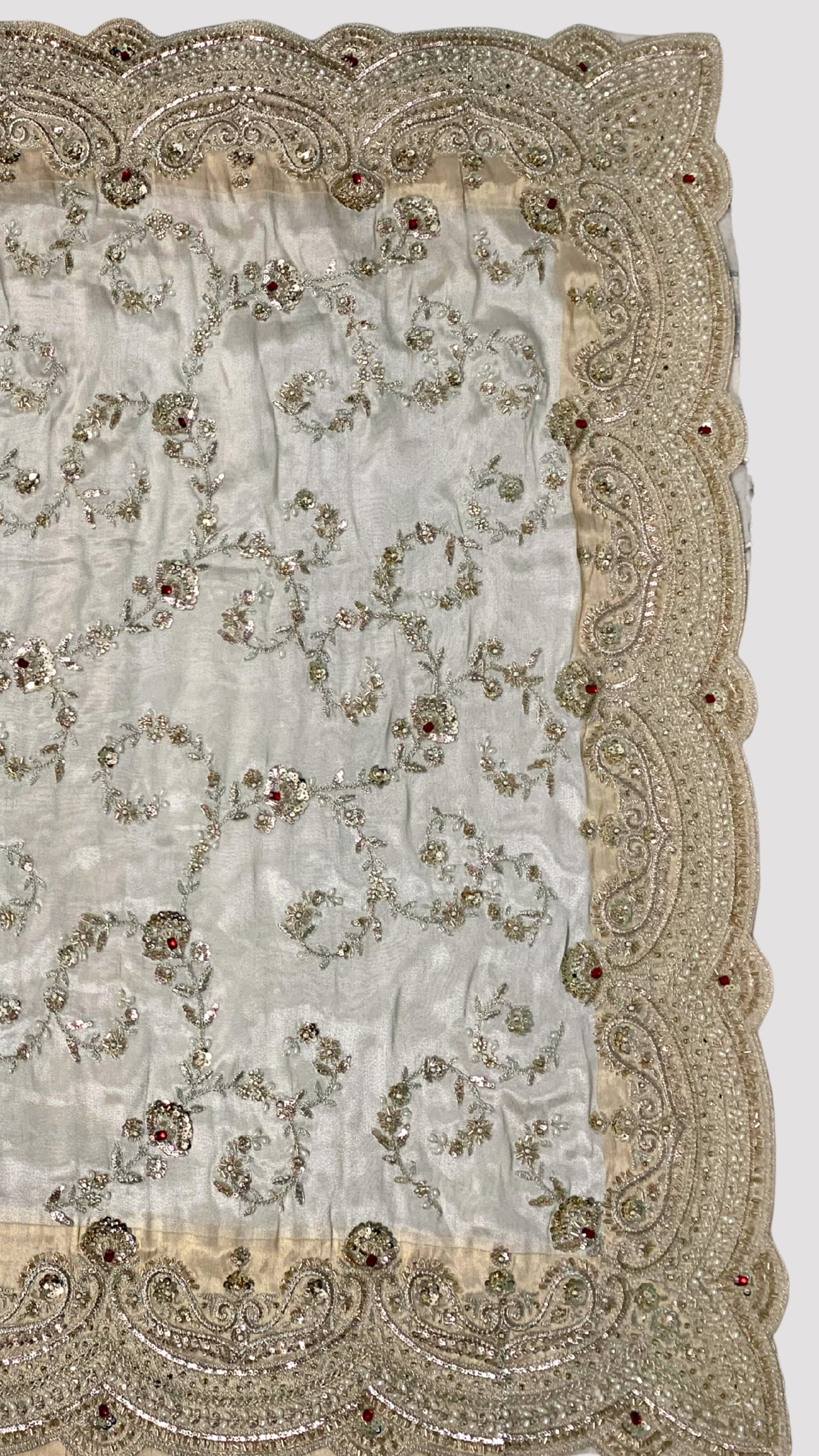 Golden Ivory Tissue Saree with Zari, Cutdana & Sequins Work