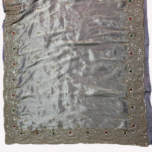 Lavender Tissue Unstitched Saree Embellished With Sequins, Cutdana, Moti & Stone Work