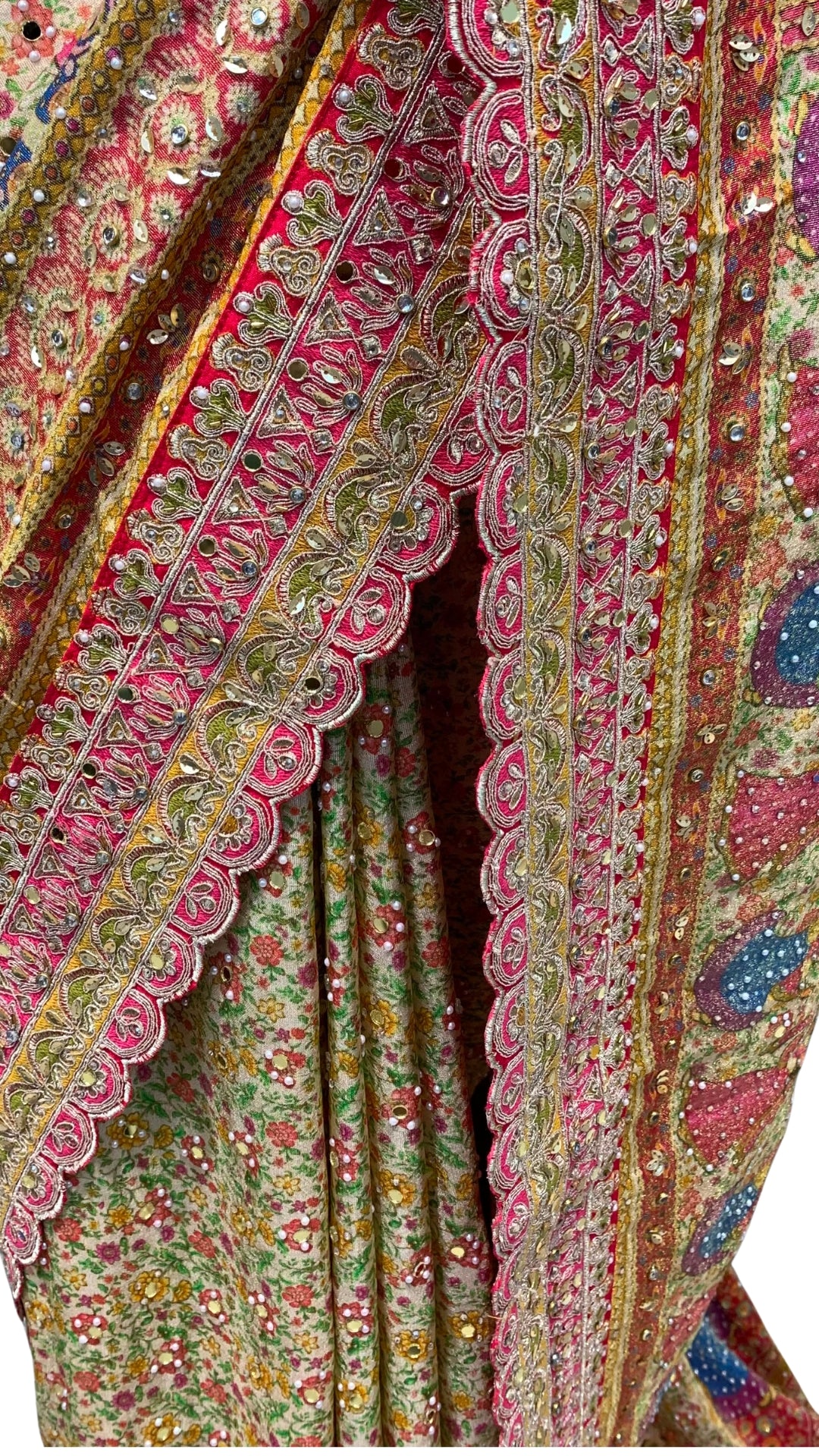 Champagne Gold Tissue Silk Saree with Mirror & Kundan Work