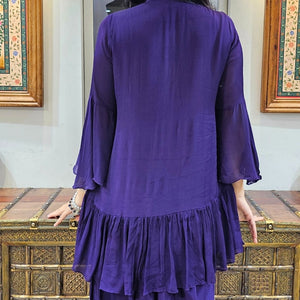 Purple Chinon Indowestern Top and Bottom with Sequins,Cutdana and Pearl Work