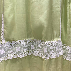 Green Muslin Cotton Suit Set with Mirror & Lace Detailing