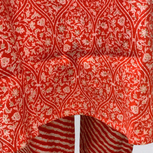 Red Muslin Cotton Block & Gold Print Suit with Dabka, Seqiuns & Gota Patti Detailing