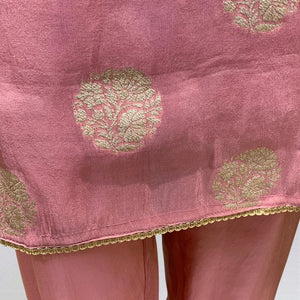 Pink Banarasi Tissue Suit with Mirror, Dabka & Moti Detailing