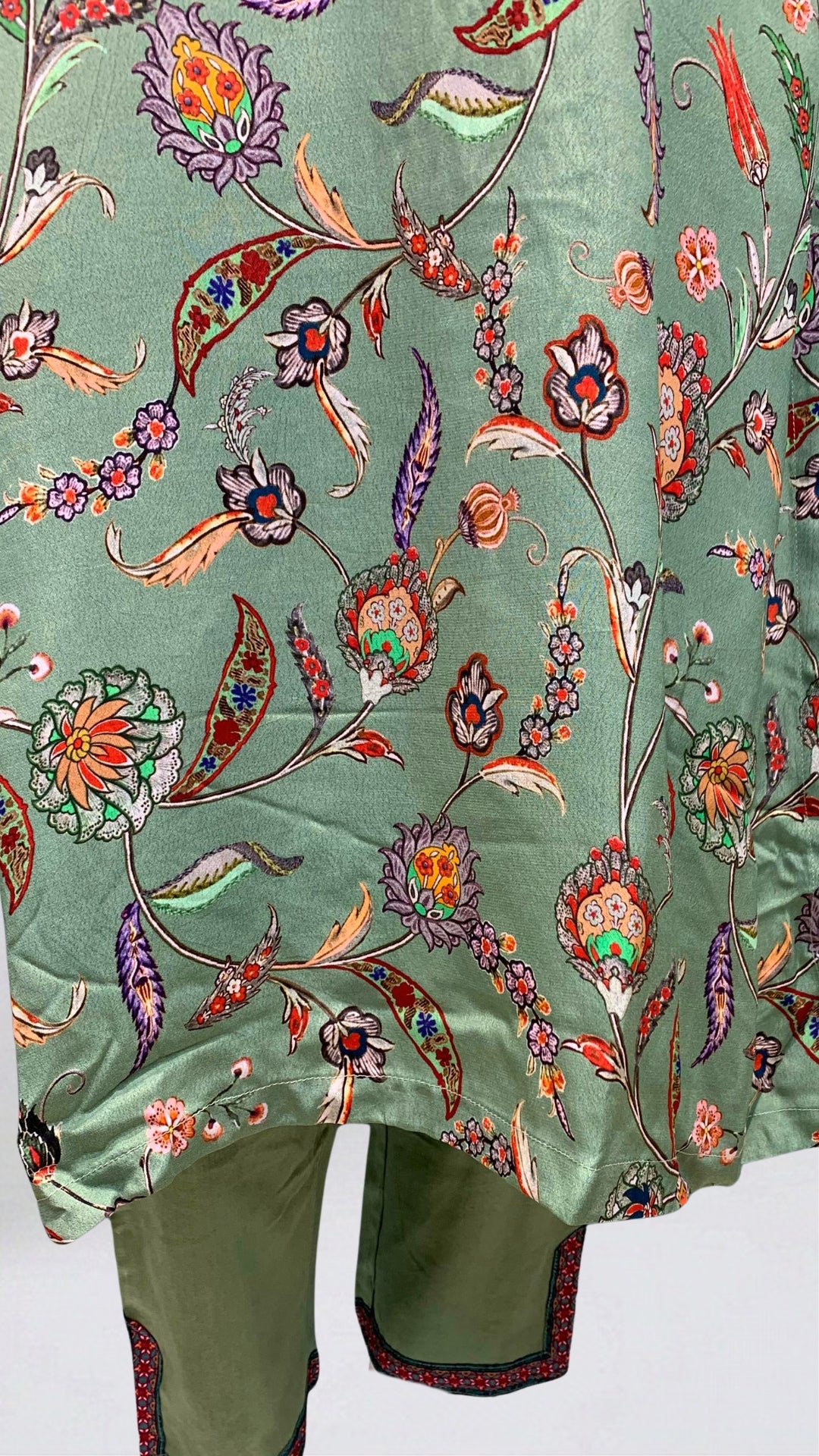 Green Crepe Coord Set with Sequins, Dabka, Moti & Digital Print Detailing