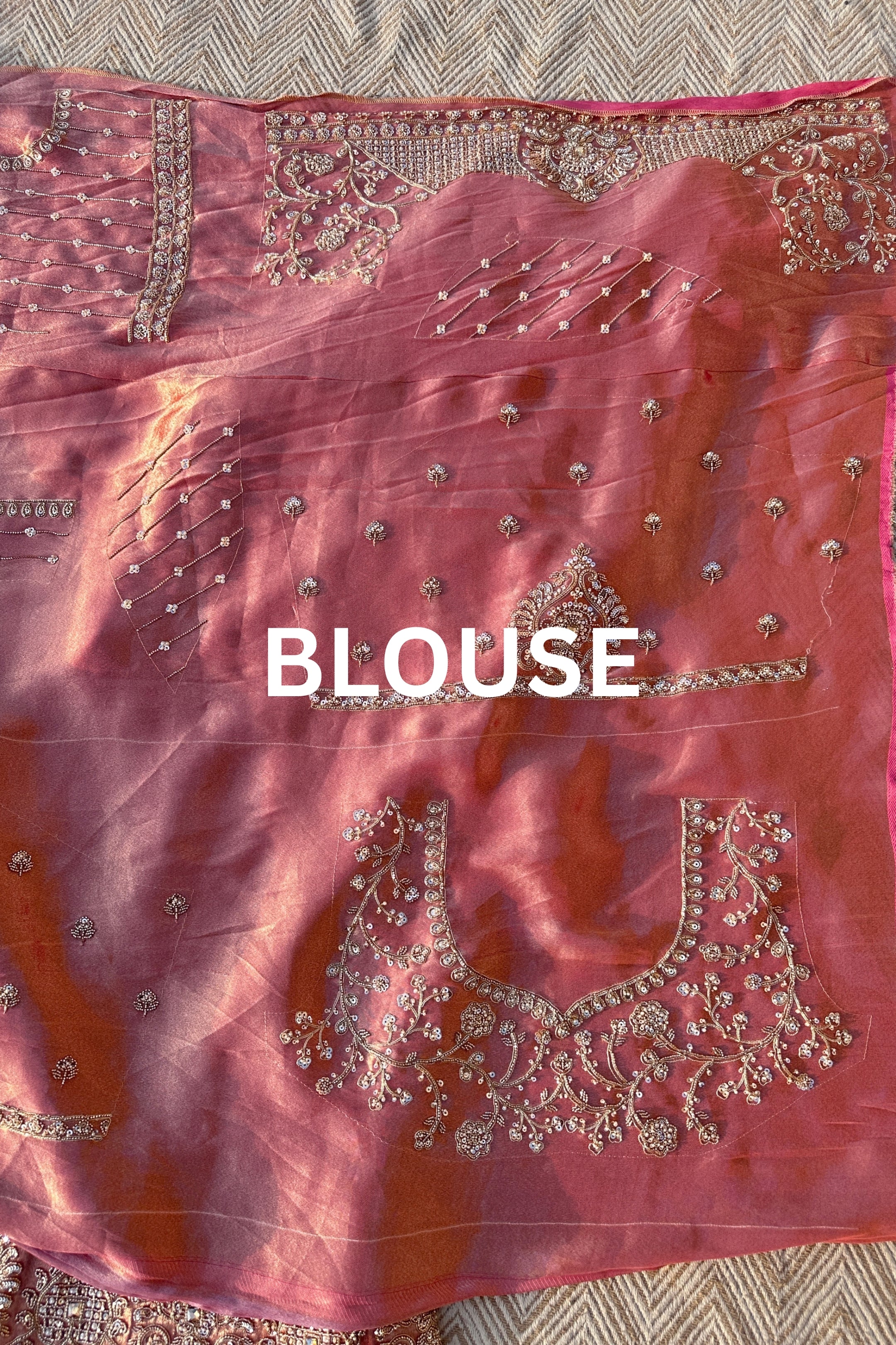 Mauve Tissue Unstitched Saree Embellished With Moti, Sequins & Cutdana