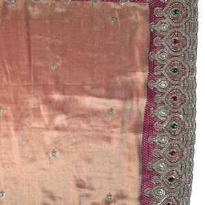 Beautiful Copper Peach Banarasi Saree Embellished With Sequins & Cut Dana Work