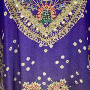 Purple Muslin Crepe Coord Set with Digital Print, Pearl & Mirror Detailing