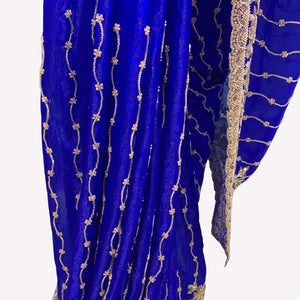 Blue Tissue Unstitched Saree Embellished With Sequins, Cutdana & Zari Work