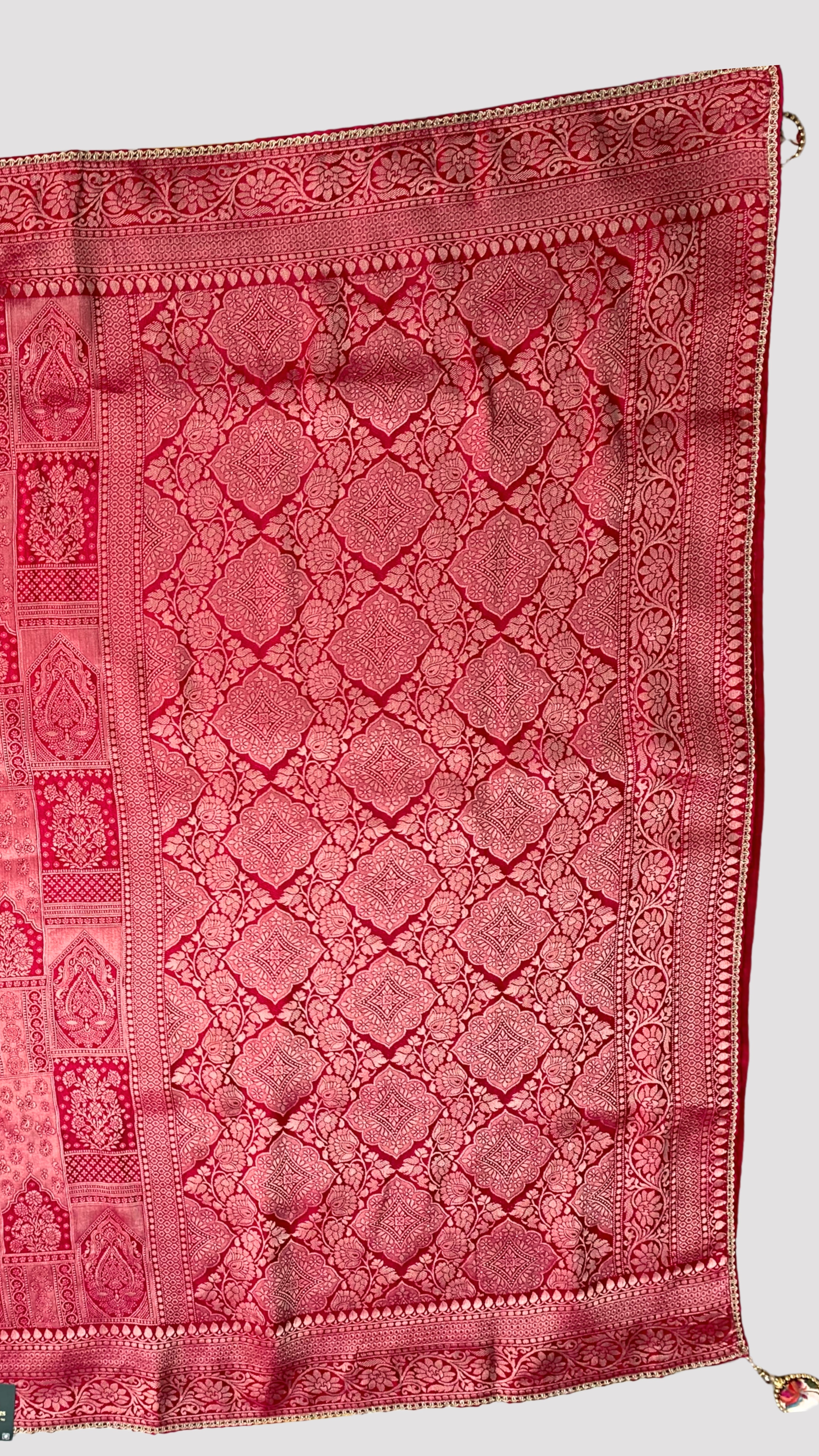 Red Silk Saree with Hand Print & Work