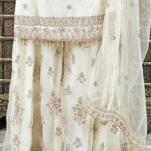 Cream Net Cream Suit with Swarovski Work and Dupatta