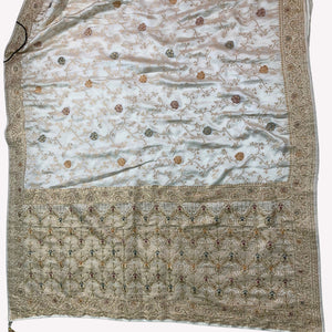Ivory Silk Unstitched Saree Embellished With Sequins, Cutdana, Zarkan, Dabka & Stone Work