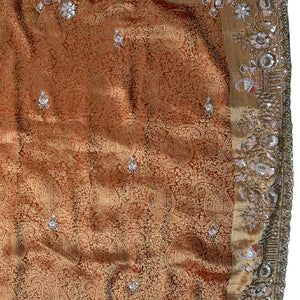 Rust Tissue Saree Embellished With Sequins, Moti & Cut Dana Work
