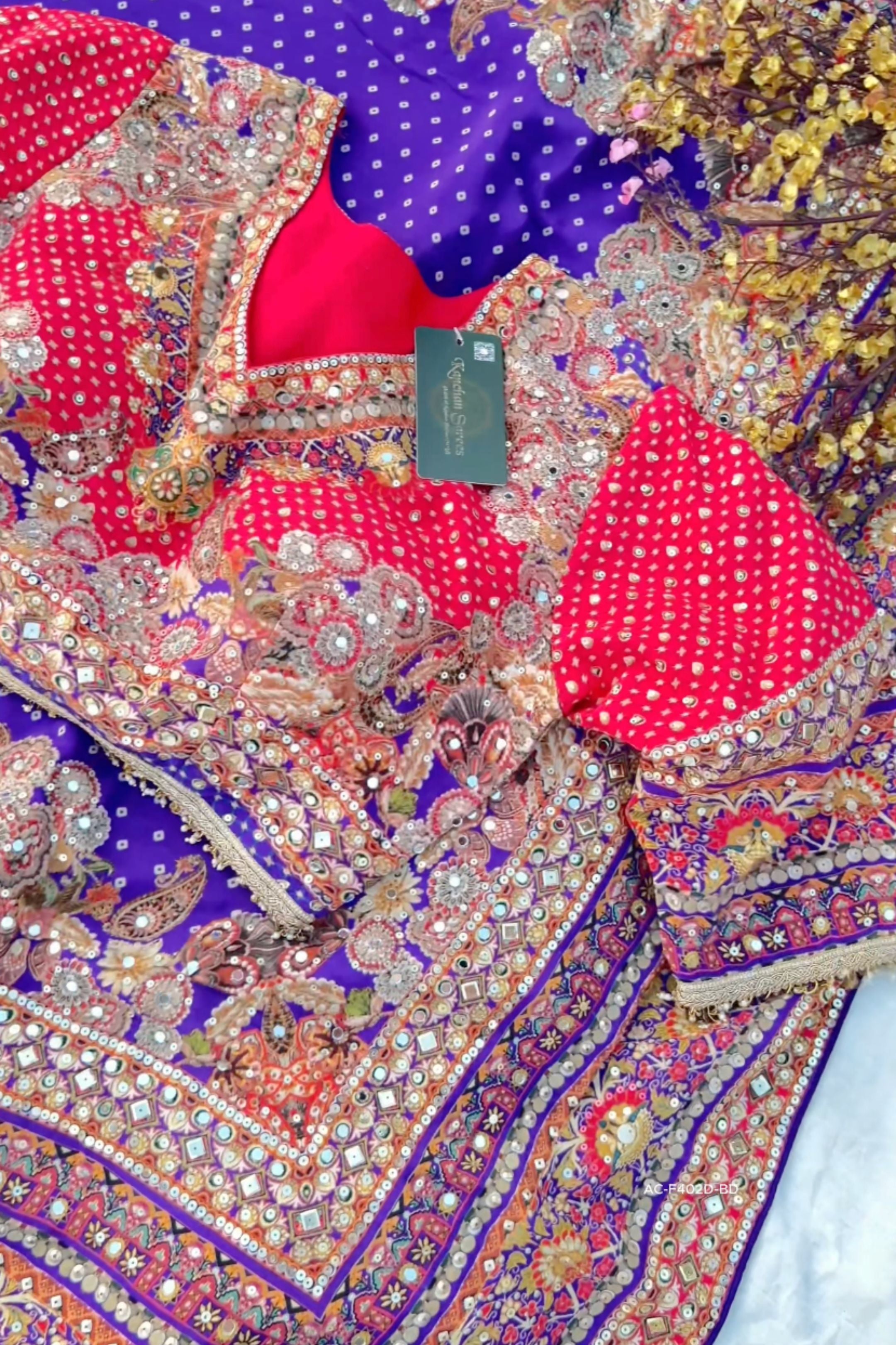 Rani Crepe Saree Embellished With Sequins & Mirror Work