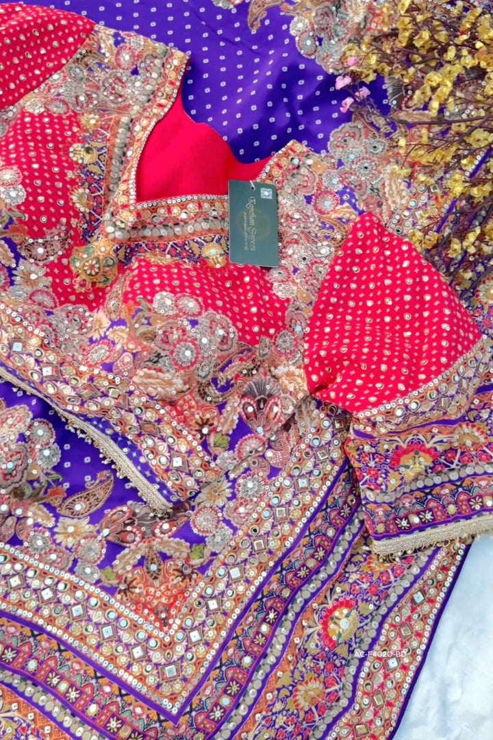 Rani Crepe Saree Embellished With Sequins & Mirror Work