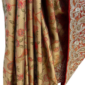 Rust Tissue Banarasi Unstitched Saree with Sequins & Cut Dana Work