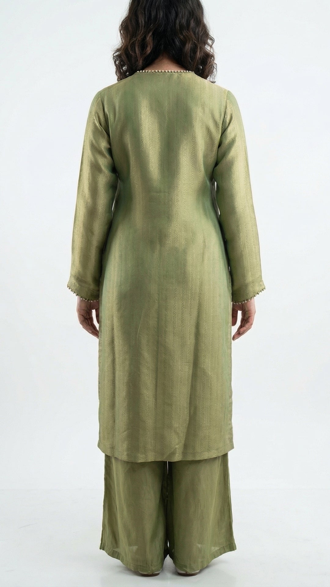 Green Tissue Suit Set with Cutdana, Sequins, Bead & Dabka Detailing