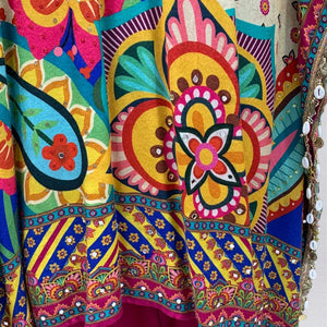 Multicolour Muslin Crepe Coord Set with Digital Print & Mirror Detailing