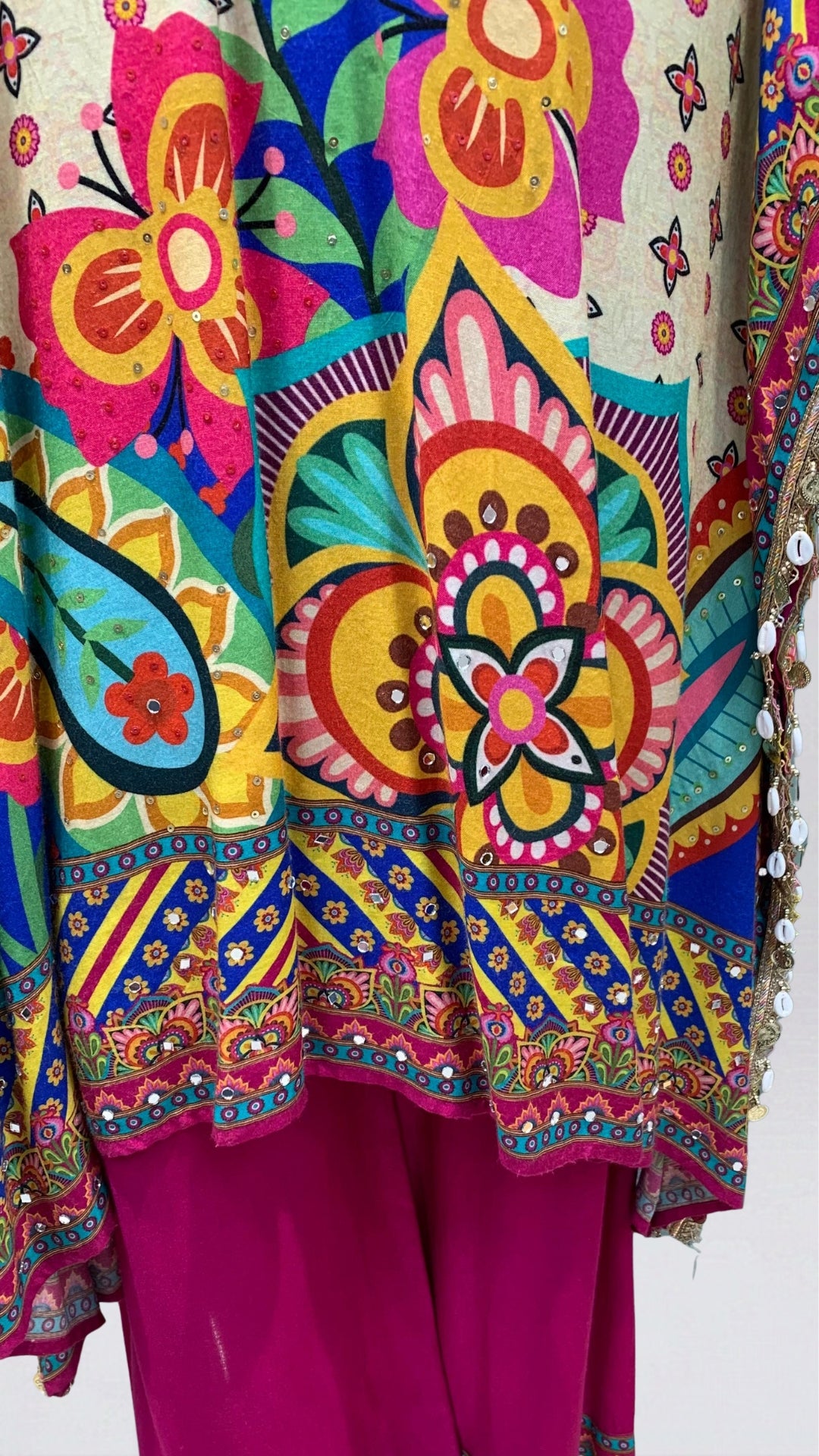 Multicolour Muslin Crepe Coord Set with Digital Print & Mirror Detailing