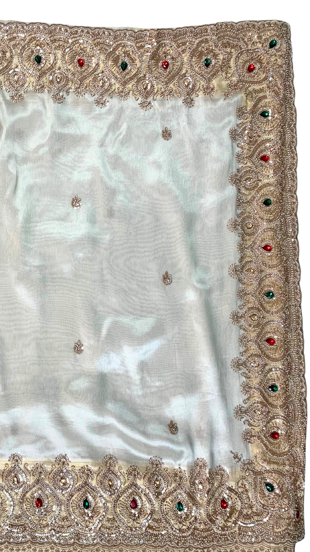 Golden Ivory Tissue Saree Embellished With Sequins, Moti & Cut Dana Work