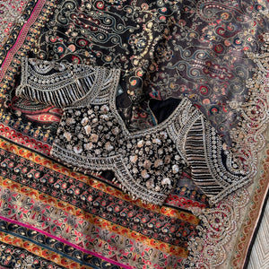 Black Banarasi Silk Saree Embellished With Cutdana, Sequins, Moti & Stone work