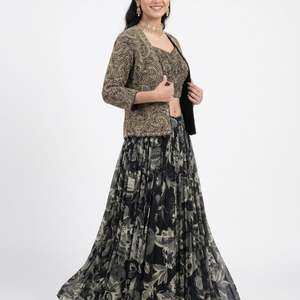 Black Georgette Indo Western with Cutdana, Pearl and Dabka Embroidery 1