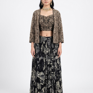 Black Georgette Indo Western with Cutdana, Pearl and Dabka Embroidery 2