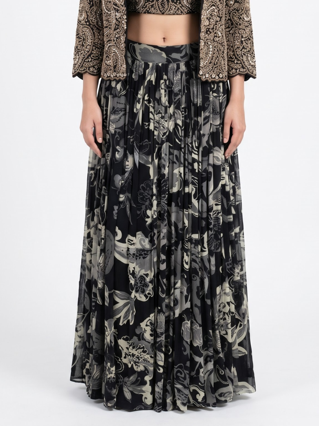 Black Georgette Indo Western with Cutdana, Pearl and Dabka Embroidery 5
