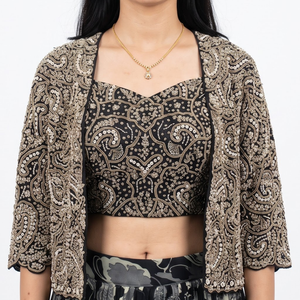 Black Georgette Indo Western with Cutdana, Pearl and Dabka Embroidery 3