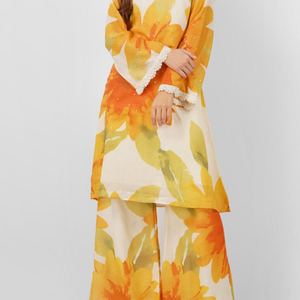 Mustard Linen Indo Western with Sequins and Pearl Embroidery 1