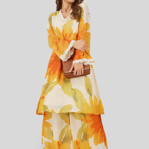 Mustard Linen Indo Western with Sequins and Pearl Embroidery 2