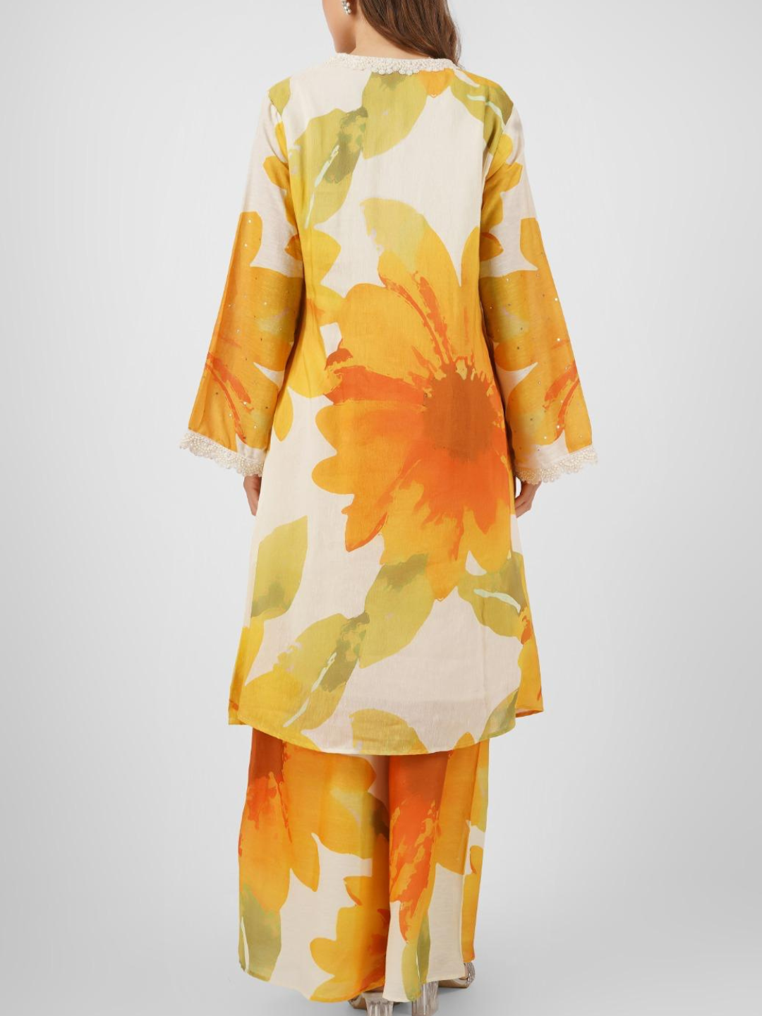 Mustard Linen Indo Western with Sequins and Pearl Embroidery 5