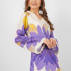 Purple Linen Indo Western with Sequins and Pearl Embroidery 1