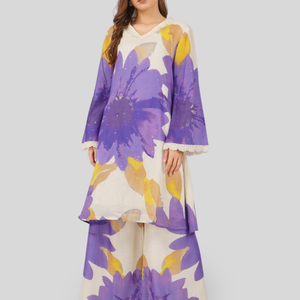 Purple Linen Indo Western with Sequins and Pearl Embroidery 2