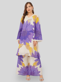Purple Linen Indo Western with Sequins and Pearl Embroidery