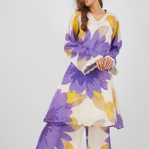 Purple Linen Indo Western with Sequins and Pearl Embroidery 3