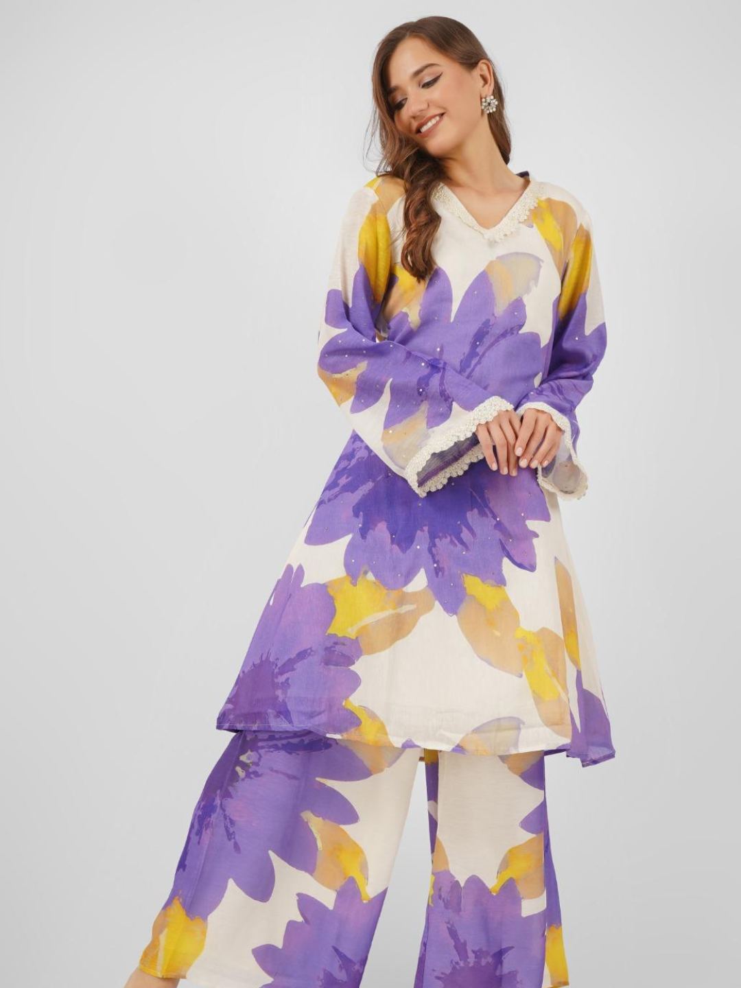Purple Linen Indo Western with Sequins and Pearl Embroidery 3
