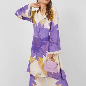 Purple Linen Indo Western with Sequins and Pearl Embroidery 4