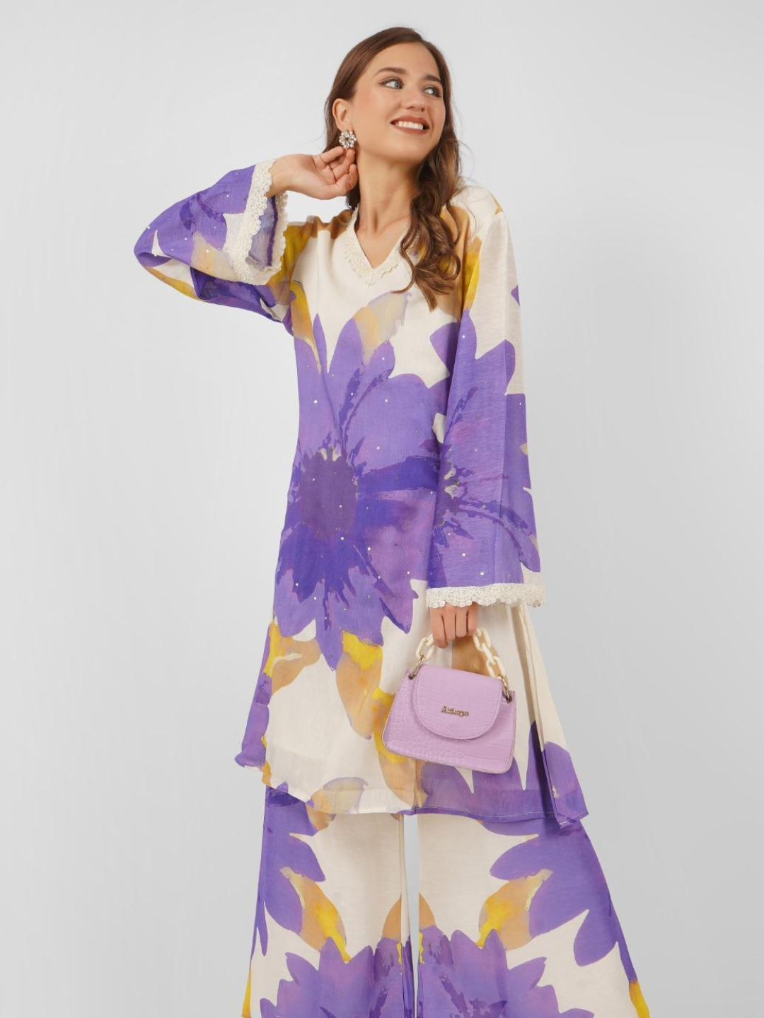 Purple Linen Indo Western with Sequins and Pearl Embroidery 4