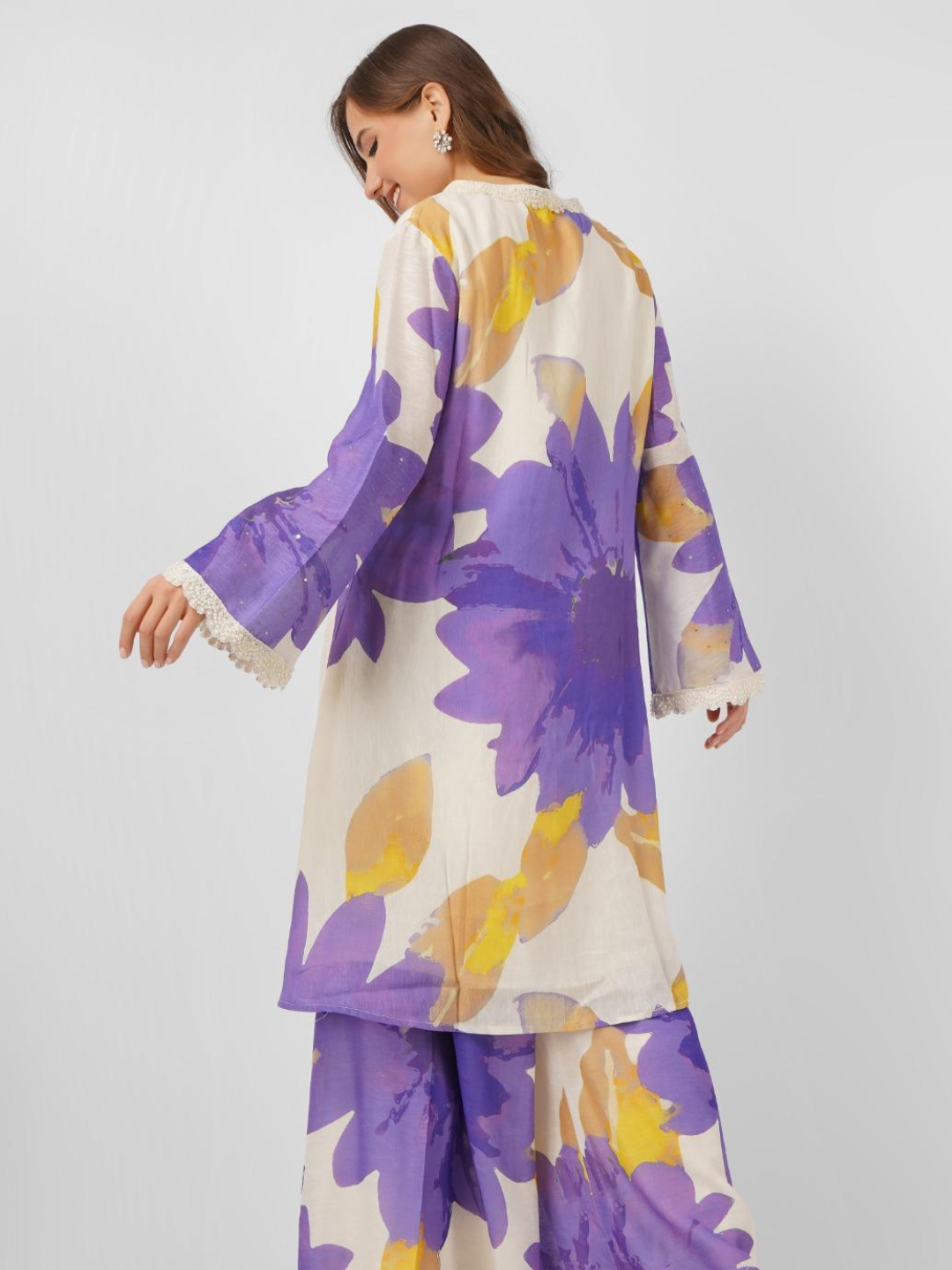 Purple Linen Indo Western with Sequins and Pearl Embroidery 5